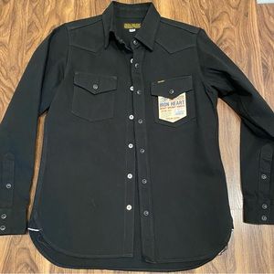 IHSH-218 NWT -12oz Selvedge Denim Western Shirt -Black . Med.